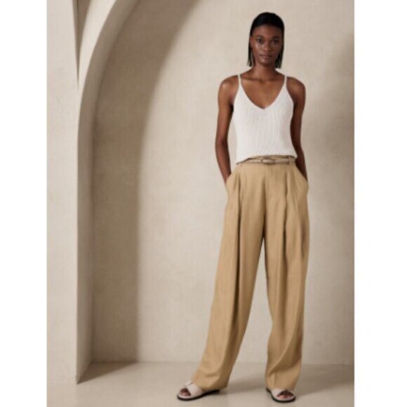 Banana Republic LENA Linen WIDE LEG Black PLEATED Pants Size 10 #629205 RT$140 - Picture 5 of 7